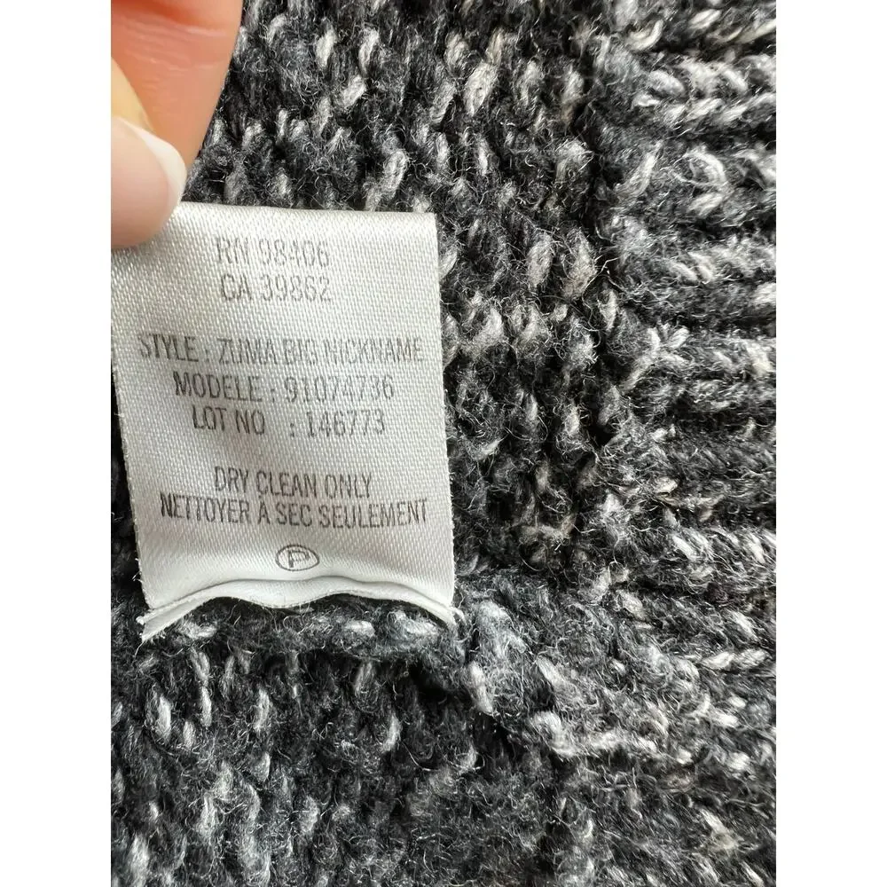 THEORY Black Gray Marled Wool-Cashmere Blend Cowl Neck Cardigan Sweater Size P